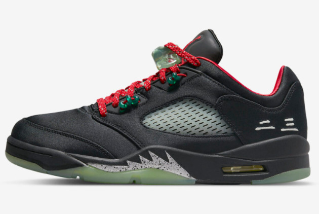 Shop the Stylish Clot x Air Jordan 5 Low Sneakers - Black/Classic Jade-Fire Red-Metallic Silver DM4640-036 at Competitive Prices!