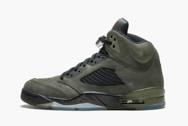 Air Jordan 5 Retro 'Fear' Sneakers - Sequoia/Fire Red-Medium Olive-Black - 626971-350