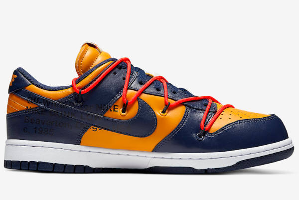 Off-White x Nike Dunk Low University Gold/Midnight Navy-White - Shop Now!